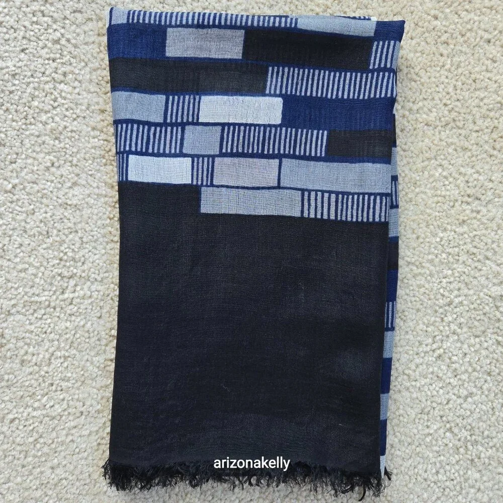 Very Fine Cotton Scarf Lightweight Scarf Blue Black Grey White